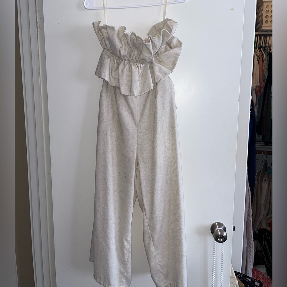 The Impeccable Pig Cream Ruffle Jumpsuit